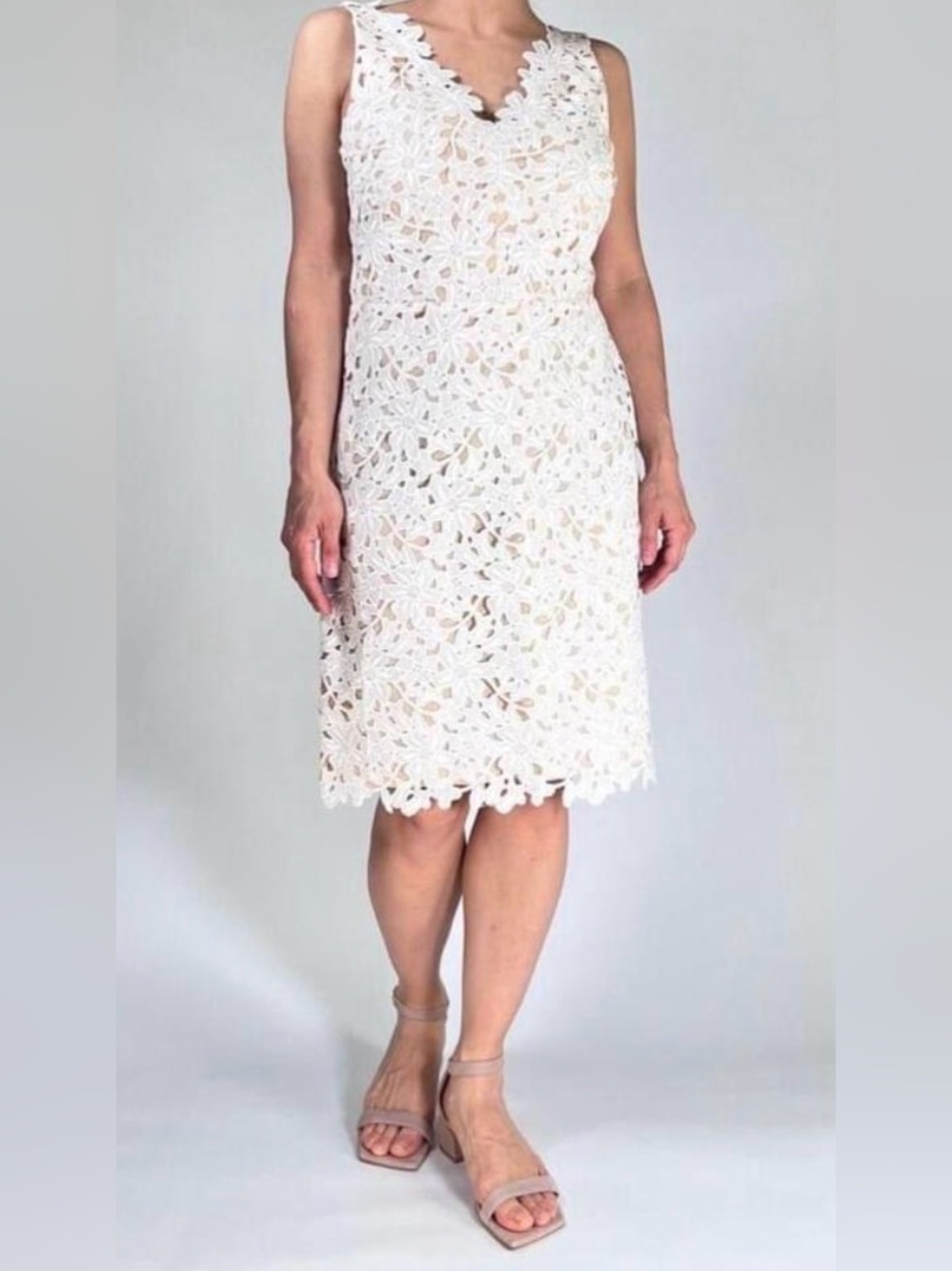 LOFT White Crochet Midi Lace Sheath Dress Sz 8 Bridal Engagement